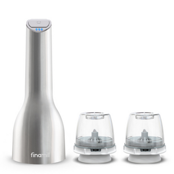 FinaMill Stainless Steel– Pepper Mill & Spice Grinder in One.  1 Mill 2 PRO Plus Pods Included